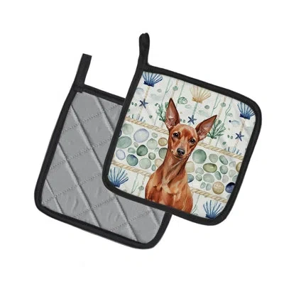 Caroline's Treasures Red Miniature Pinscher Min Pin Coastal Sea Glass Pair Of Pot Holders In Multicolor