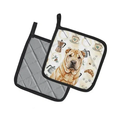 Caroline's Treasures Red Shar Pei Coffee Bar Pair Of Pot Holders In Multicolor