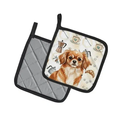 Caroline's Treasures Red Tibetan Spaniel Coffee Bar Pair Of Pot Holders In Multicolor