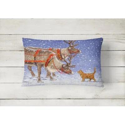 Caroline's Treasures Reindeer And Cat Fabric Indoor/outdoor Throw Pillow