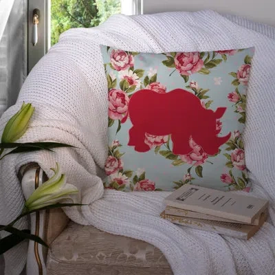 Caroline's Treasures Rhinoceros Shabby Elegance Blue Roses Indoor/outdoor Throw Pillow