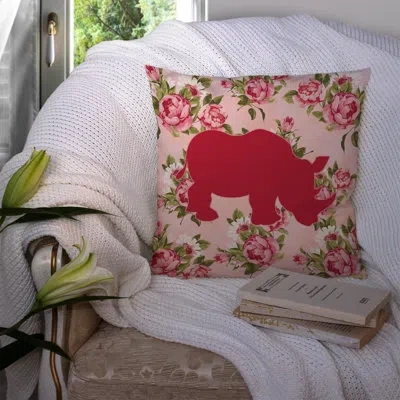 Caroline's Treasures Rhinoceros Shabby Elegance Pink Roses Floral 14" Throw Pillow