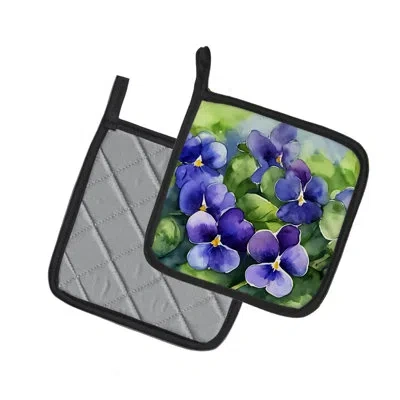 Caroline's Treasures Rhode Island Violets In Watercolor Pair Of Pot Holders In Multi