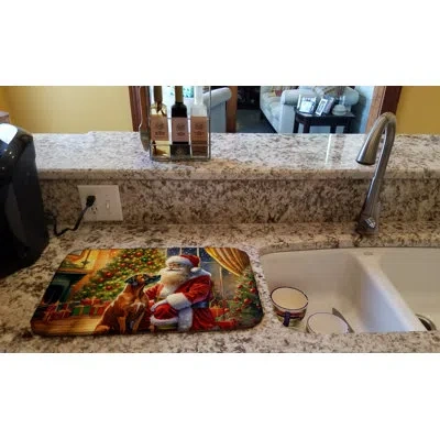 Caroline's Treasures Rhodesian Ridgeback And Santa Claus Dish Drying Mat In Natural