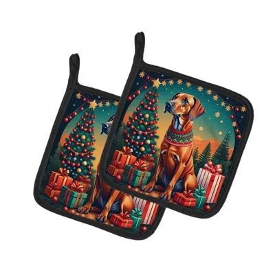 Caroline's Treasures Rhodesian Ridgeback Christmas Pair Of Pot Holders In Multicolor