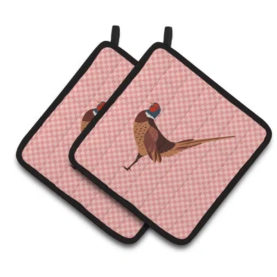 Caroline's Treasures Ring-necked Common Pheasant Check Potholder In Pink