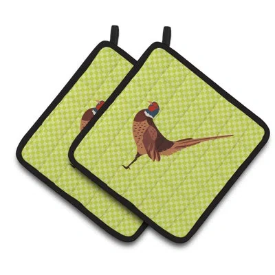 Caroline's Treasures Ring-necked Common Pheasant Potholder In Green