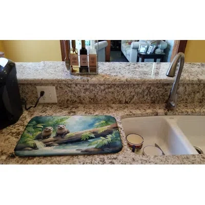Caroline's Treasures River Otters At Play Dish Drying Mat In Natural