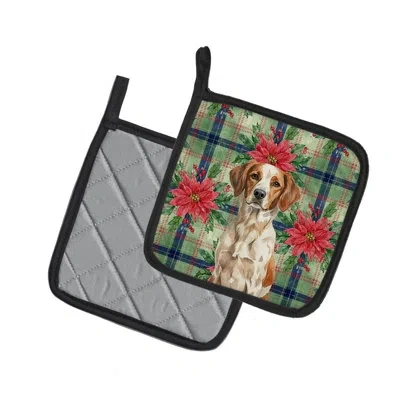 Caroline's Treasures Roan Brittany Christmas Poinsettas Pair Of Pot Holders In Multicolor