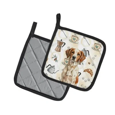 Caroline's Treasures Roan Brittany Coffee Bar Pair Of Pot Holders In Multicolor
