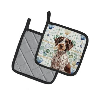 Caroline's Treasures Roan German Wirehaired Pointer Coastal Sea Glass Pair Of Pot Holders In Multicolor