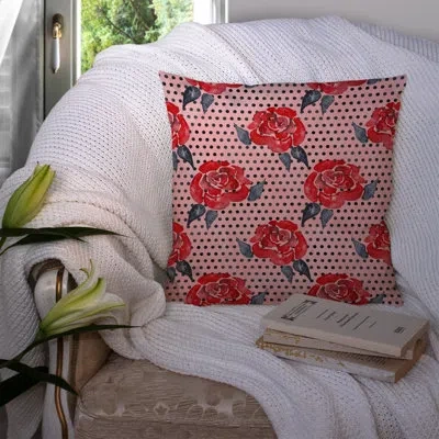 Caroline's Treasures Roses And Polkadots Outdoor Throw Pillow