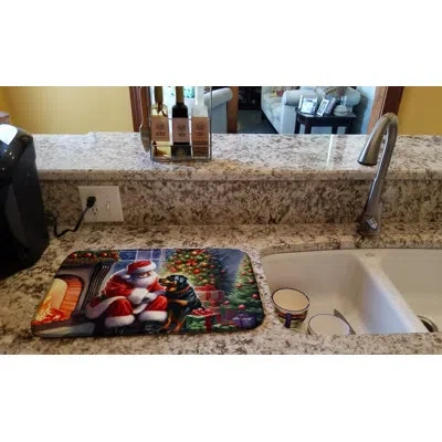 Caroline's Treasures Rottweiler And Santa Claus Dish Drying Mat In Natural