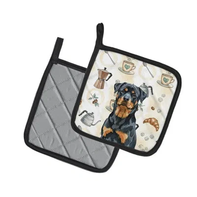 Caroline's Treasures Rottweiler Coffee Bar Pair Of Pot Holders In Multicolor