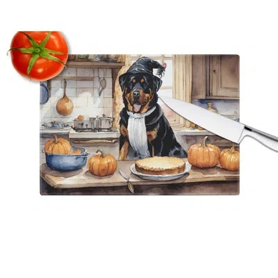 Caroline's Treasures Rottweiler Fall Kitchen Pumpkins Glass Cutting Board Large