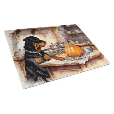 Caroline's Treasures Rottweiler Fall Kitchen Pumpkins Glass Cutting Board Large