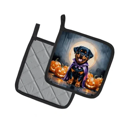 Caroline's Treasures Rottweiler Puppy Halloween Pair Of Pot Holders In Multi