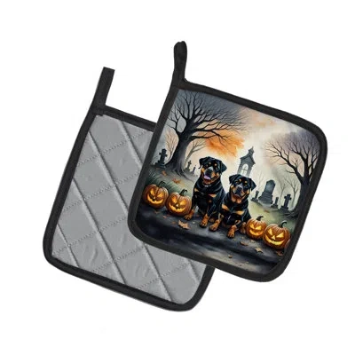 Caroline's Treasures Rottweiler Spooky Halloween Pair Of Pot Holders In Multicolor