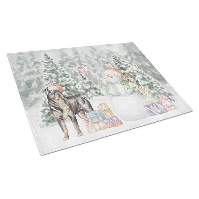 Caroline's Treasures Rottweiler Standing With Christmas Presents Glass Cutting Board Largecutting Board