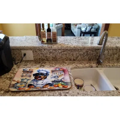 Caroline's Treasures Rottweiler The Chef Dish Drying Mat In Natural