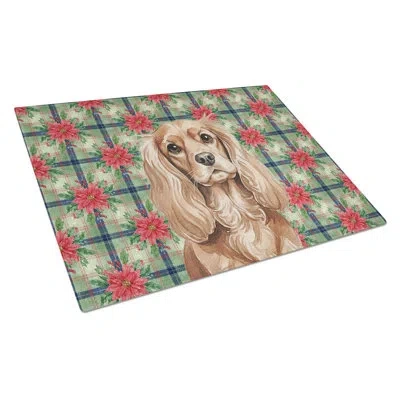 Caroline's Treasures Ruby Cavalier Spaniel Christmas Poinsettias Glass Cutting Board