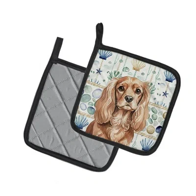Caroline's Treasures Ruby Cavalier Spaniel Coastal Sea Glass Pair Of Pot Holders In Multicolor