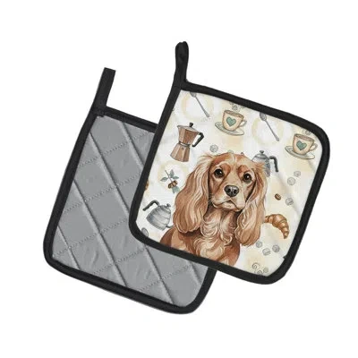 Caroline's Treasures Ruby Cavalier Spaniel Coffee Bar Pair Of Pot Holders In Multicolor