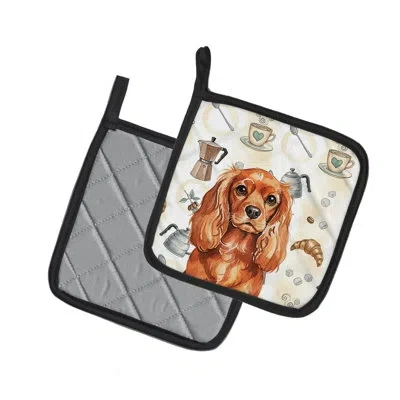 Caroline's Treasures Ruby English Toy Spaniel Coffee Bar Pair Of Pot Holders In Multicolor