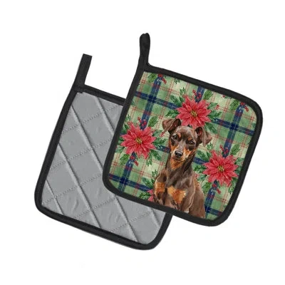 Caroline's Treasures Rust Miniature Pinscher Min Pin Christmas Poinsettas Pair Of Pot Holders In Multicolor