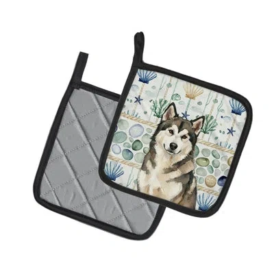 Caroline's Treasures Sable And White Alaskan Malamute Coastal Sea Glass Pair Of Pot Holders In Multicolor
