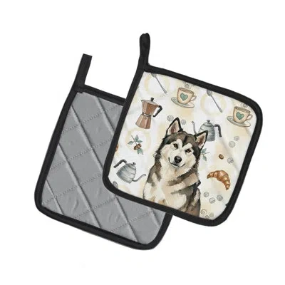 Caroline's Treasures Sable And White Alaskan Malamute Coffee Bar Pair Of Pot Holders In Multicolor