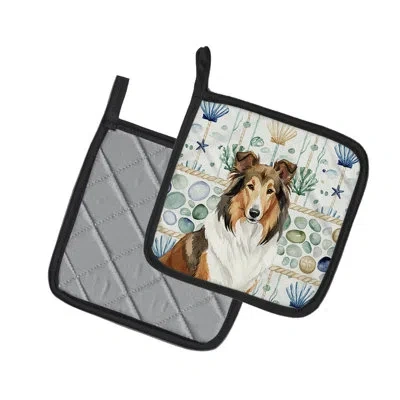 Caroline's Treasures Sable Collie Coastal Sea Glass Pair Of Pot Holders In Multicolor
