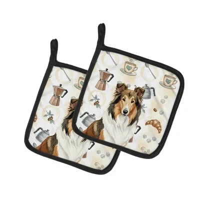 Caroline's Treasures Sable Collie Coffee Bar Pair Of Pot Holders In Multicolor