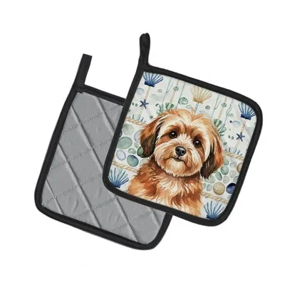Caroline's Treasures Sable Havanese Coastal Sea Glass Pair Of Pot Holders In Multicolor