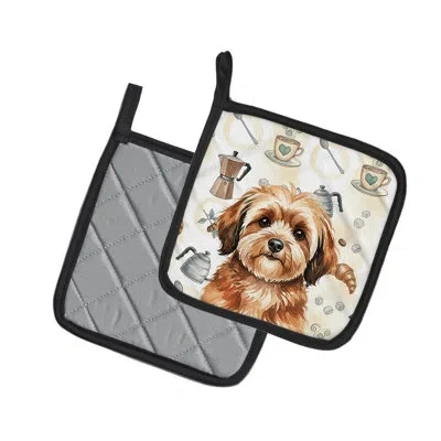 Caroline's Treasures Sable Havanese Coffee Bar Pair Of Pot Holders In Multicolor