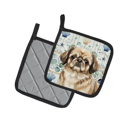 Caroline's Treasures Sable Pekingese Coastal Sea Glass Pair Of Pot Holders In Multicolor