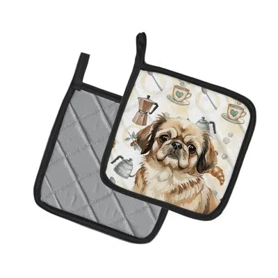 Caroline's Treasures Sable Pekingese Coffee Bar Pair Of Pot Holders In Multicolor
