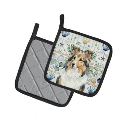 Caroline's Treasures Sable Sheltie Coastal Sea Glass Pair Of Pot Holders In Multicolor