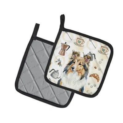 Caroline's Treasures Sable Sheltie Coffee Bar Pair Of Pot Holders In Multicolor