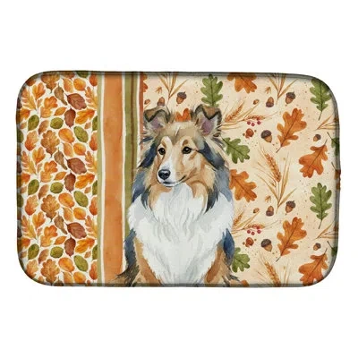 Caroline's Treasures Sable Sheltie Heirloom Fall Dish Drying Mat In Natural