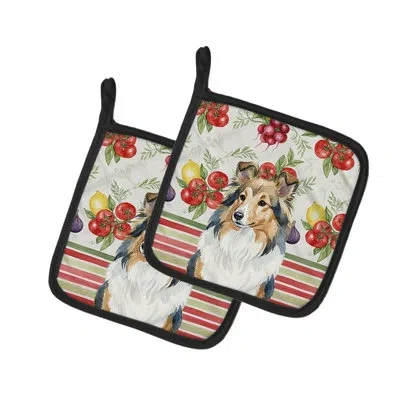 Caroline's Treasures Sable Sheltie Vegetables Pair Of Pot Holders In Multicolor