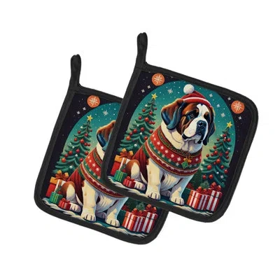 Caroline's Treasures Saint Bernard Christmas Pair Of Pot Holders In Multicolor