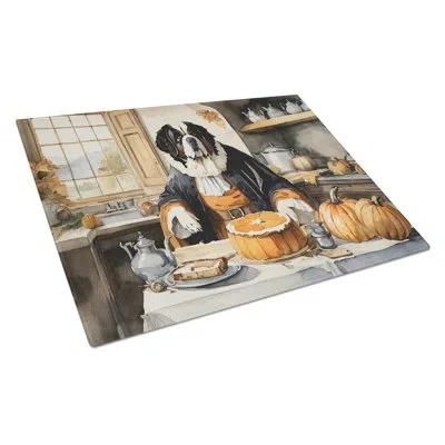 Caroline's Treasures Saint Bernard Fall Kitchen Pumpkins Glass Cutting Board Large