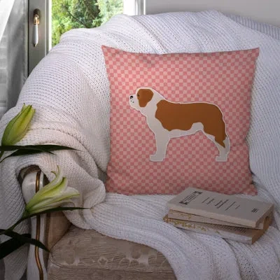 Caroline's Treasures Saint Bernard Indoor/outdoor Throw Pillow In Pink