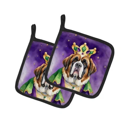 Caroline's Treasures Saint Bernard King Of Mardi Gras Pair Of Pot Holders In Multicolor