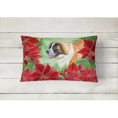 Caroline's Treasures Saint Bernard Poinsettias Indoor/outdoor Throw Pillow