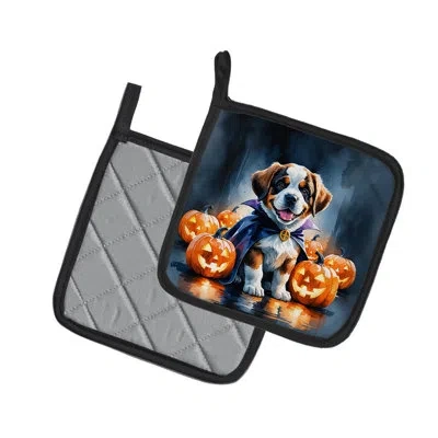 Caroline's Treasures Saint Bernard Puppy Halloween Pair Of Pot Holders In Multi