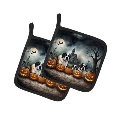 Caroline's Treasures Saint Bernard Spooky Halloween Pair Of Pot Holders In Multicolor