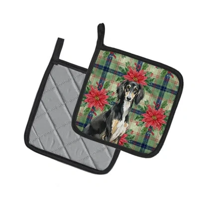 Caroline's Treasures Saluki Christmas Poinsettas Pair Of Pot Holders In Multi
