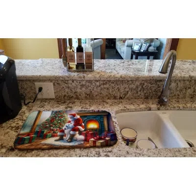 Caroline's Treasures Samoyed And Santa Claus Dish Drying Mat In Natural